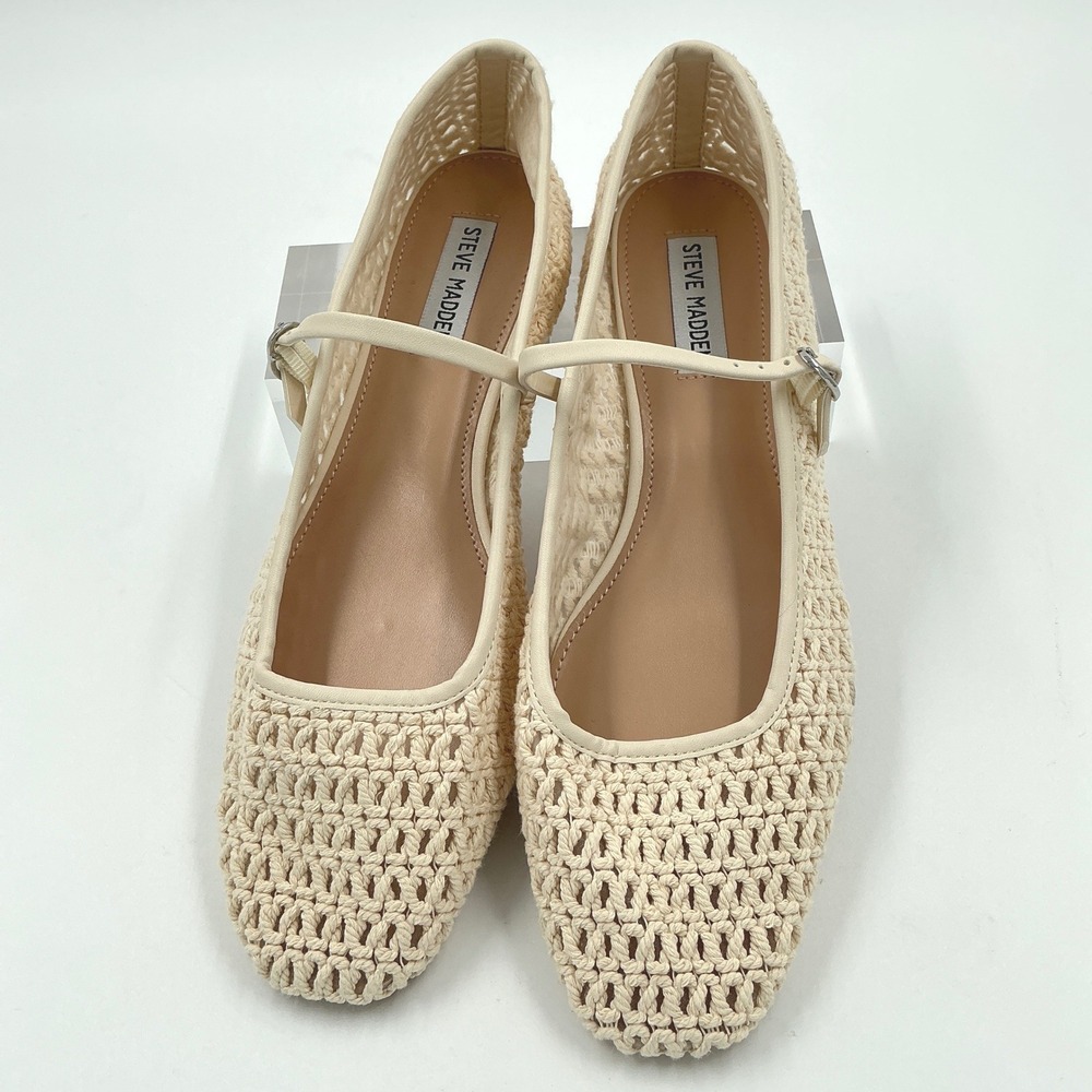 Steve Madden Size 11 Crochet Mary Jane Flats Cream Beige Woven NEW Marree $110